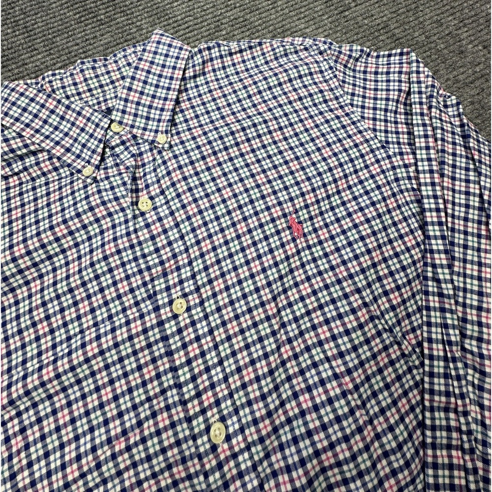 Ralph Lauren Shirt Mens Large Blue Pink Plaid Check Button Down Long Sleeve Pony